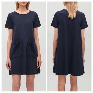 COS | Cotton A-Line Jersey Short Sleeve Trapeze Dress Navy